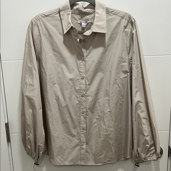 Chico's Tops - Chico's Smoky Taupe Long Sleeve Collar Blouse w/ Bungee Cuffs Size 1.5 10 NWT